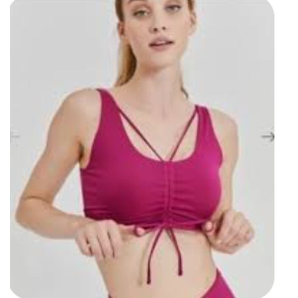 Something Navy x Bandier Ruched Strappy‎ Sports Bra Women’s L Pink Activewear